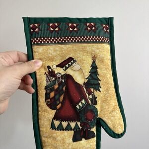 VTG Primitive Christmas‎ Potholder Santa Clause Quilt Handmade Comfortable Roomy